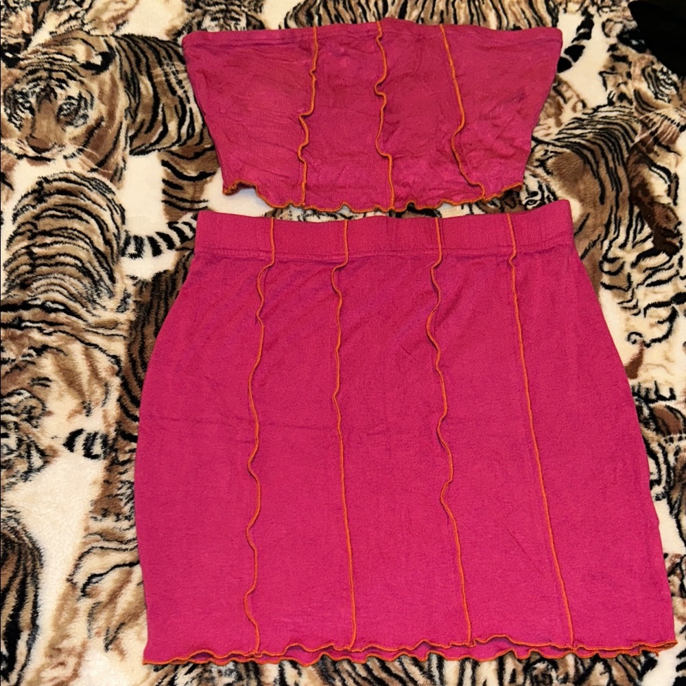 Urban Outfitters Pink and Orange Pencil Skirt Set